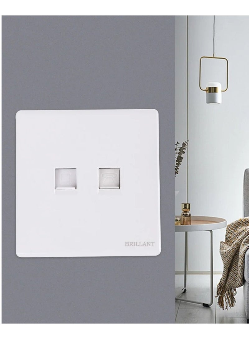 BRILLANT 5Pcs Of Dual-Port Telephone Plug With Network Modern White Brilliant  - Image 2