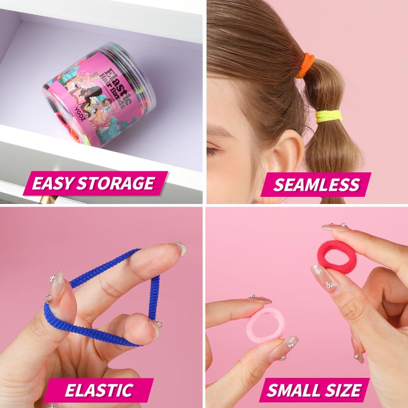 YGDZ Cotton Mini Hair Ties and Ponytail Holders Set for Toddlers and Kids: 300PCS Seamless Elastic Multicolor Bands, Hair Accessories for Little Girls - Image 5
