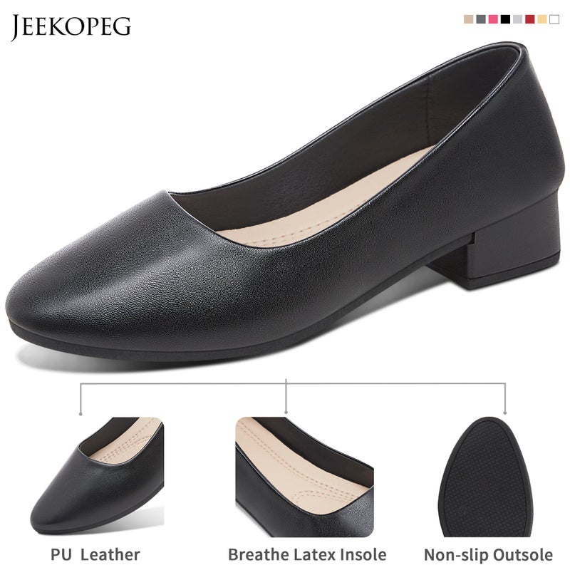 Jeekopeg Low Chunky Pumps Women's Round Toe Heels PU Leather Chunky Pump Shoes Classic Closed Toe Pumps Low Heel Dress Shoes for Women(Black,US8) - Image 5