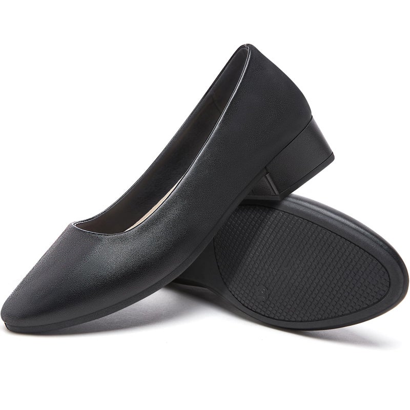 Jeekopeg Low Chunky Pumps Women's Round Toe Heels PU Leather Chunky Pump Shoes Classic Closed Toe Pumps Low Heel Dress Shoes for Women(Black,US8) - Image 1