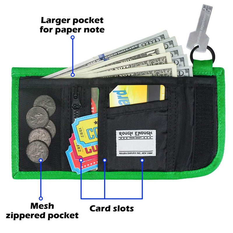 RE ROUGH ENOUGH Rough Enough Kids Wallet for Boys Teen with Neck Laryard Keychain Key Ring Cordura Black - Image 3