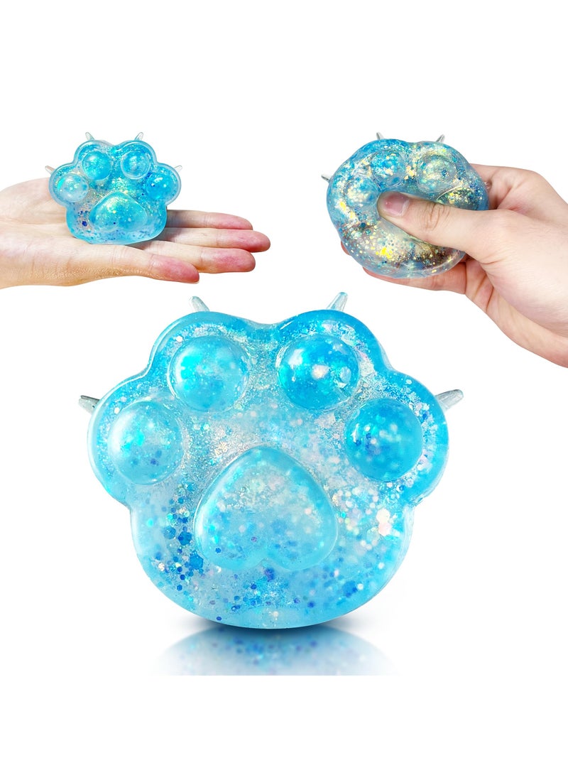 Excefore Cat Paw Squeeze Ball Squishy Toys, 2 Pcs Stress Balls for Adults Squishy Sugar Ball, Party Favors Squeeze Ball, Animals Dough Ball, Fidget Toys, Cat Paws Squishy Ball, for Party Favors (Blue) - Image 2