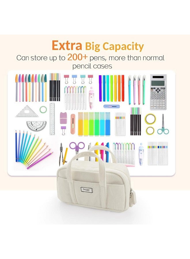 Sooez Large Pencil Case Pouch, Extra Big Pencil Bag with 5 Compartments, Pen Bag Wide Opening, Soft Corduroy Pencil Pouch Organizer with Zipper, Cute Aesthetic School Supplies for Teen Girls-Black - Image 3