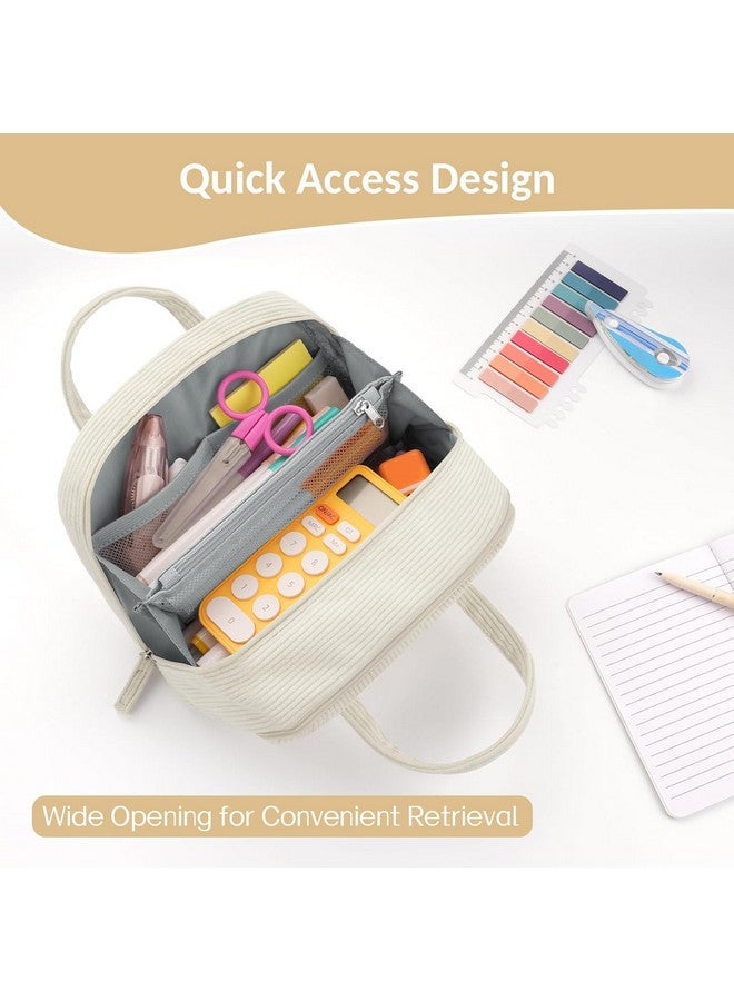 Sooez Large Pencil Case Pouch, Extra Big Pencil Bag with 5 Compartments, Pen Bag Wide Opening, Soft Corduroy Pencil Pouch Organizer with Zipper, Cute Aesthetic School Supplies for Teen Girls-Black - Image 5