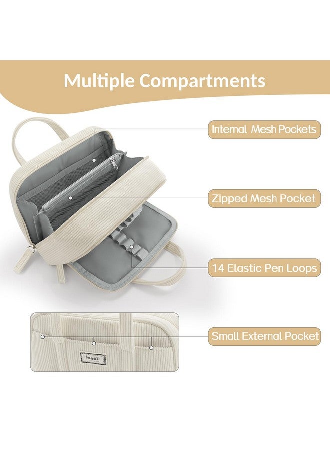 Sooez Large Pencil Case Pouch, Extra Big Pencil Bag with 5 Compartments, Pen Bag Wide Opening, Soft Corduroy Pencil Pouch Organizer with Zipper, Cute Aesthetic School Supplies for Teen Girls-Black - Image 4