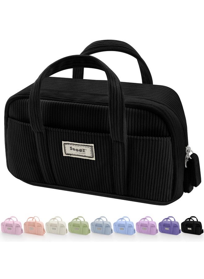 Sooez Large Pencil Case Pouch, Extra Big Pencil Bag with 5 Compartments, Pen Bag Wide Opening, Soft Corduroy Pencil Pouch Organizer with Zipper, Cute Aesthetic School Supplies for Teen Girls-Black - Image 1