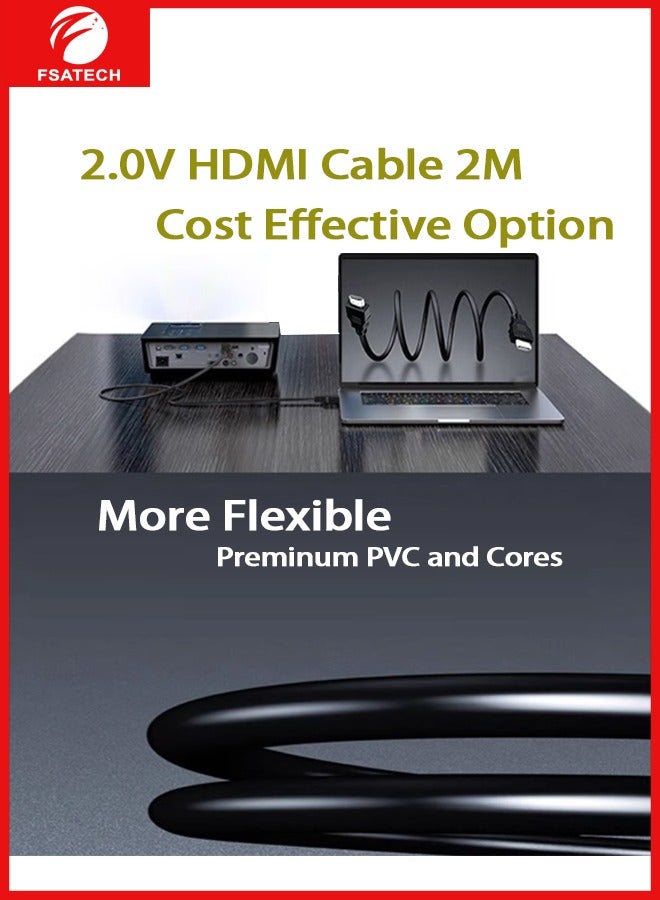 FSATECH Ultra HD 4K HDMI 2.0 Cable – Gold-Plated Connectors – HDMI to HDMI – 2M – 60Hz – 19+1 – Black – PVC – for Gaming, TV, Projector, PC - Image 3