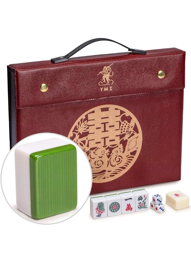 Yellow Mountain Imports - Yellow Mountain Imports Professional Chinese Mahjong Game Set, Double Happiness (Green) with 146 Medium Size Tiles - for Chinese Style Game Play [å°ˆæ¥­ä¸­å¼éº»å°‡] - Image 1