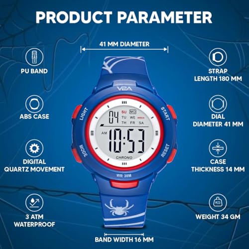 V2A Digital Water Resistant Blue Color Spider Sports Watch for Boys & Kids - Image 2