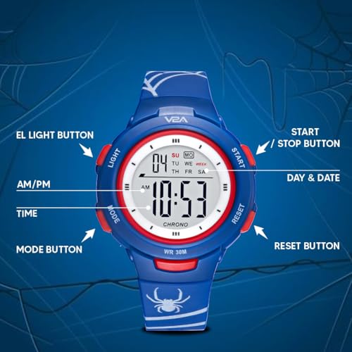 V2A Digital Water Resistant Blue Color Spider Sports Watch for Boys & Kids - Image 3