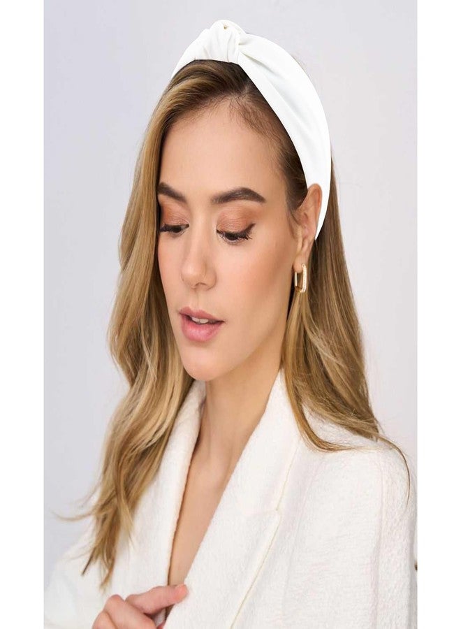 SuPoo White Headbands for Women Girls Top Knotted Headband Fabric Satin Head Bands Wide Hairband Fashion Elastic Yoga Hair Band Hoops Trendy Holiday Hair Accessories Diademas Para Mujer - Image 2