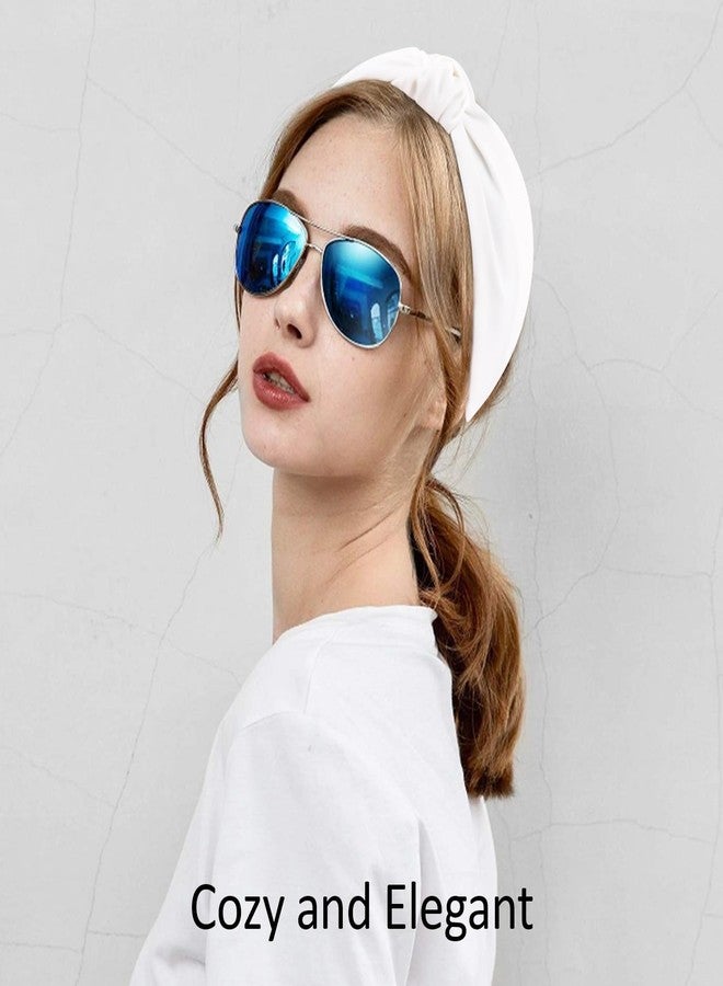 SuPoo White Headbands for Women Girls Top Knotted Headband Fabric Satin Head Bands Wide Hairband Fashion Elastic Yoga Hair Band Hoops Trendy Holiday Hair Accessories Diademas Para Mujer - Image 3