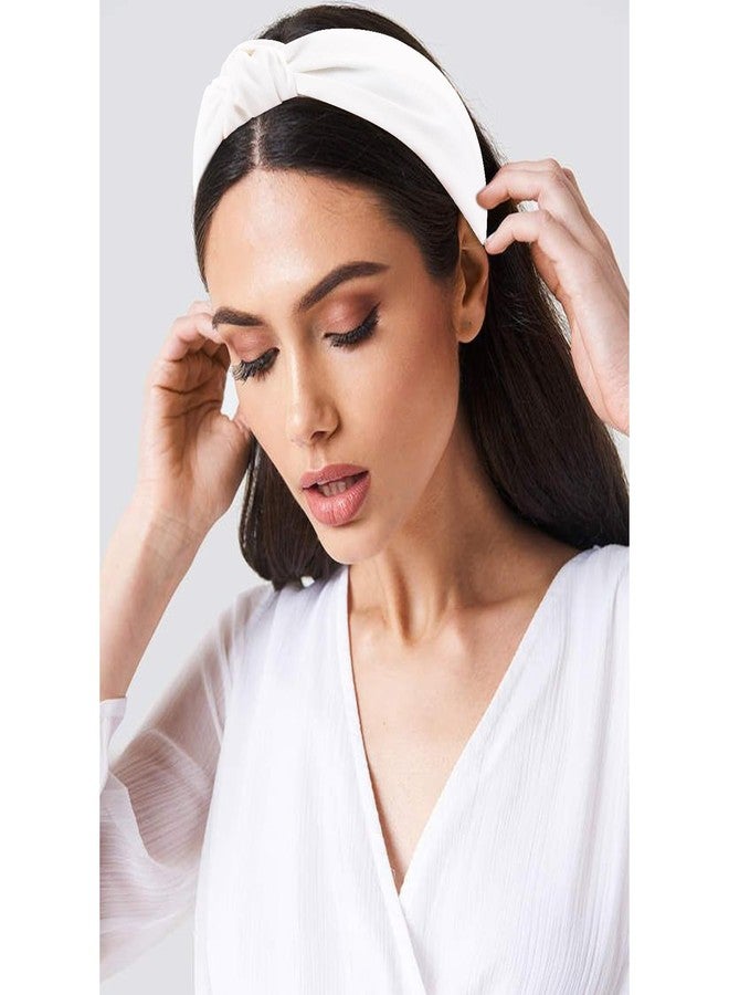 SuPoo White Headbands for Women Girls Top Knotted Headband Fabric Satin Head Bands Wide Hairband Fashion Elastic Yoga Hair Band Hoops Trendy Holiday Hair Accessories Diademas Para Mujer - Image 1