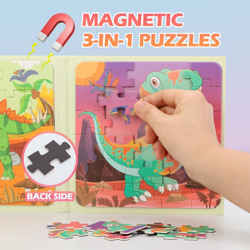 YSCEN Magnetic Puzzles for Kids, Toddler Dinosaur Jigsaw Puzzles Book for Preschool Toddlers, Travel Toys for 3-5 Year Old Board Games Boys and Girls - Image 2