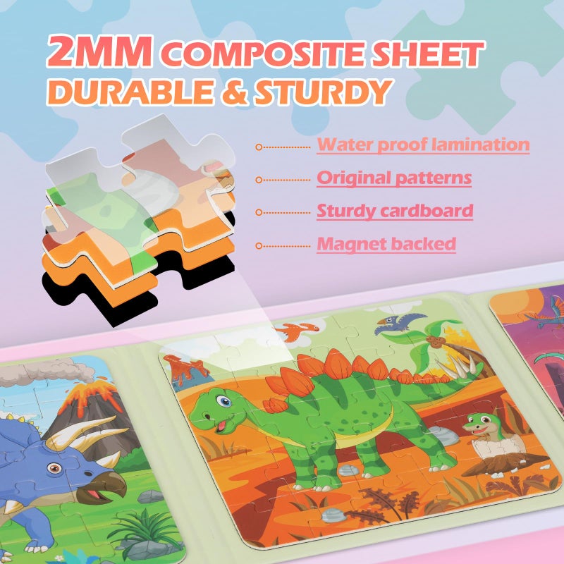 YSCEN Magnetic Puzzles for Kids, Toddler Dinosaur Jigsaw Puzzles Book for Preschool Toddlers, Travel Toys for 3-5 Year Old Board Games Boys and Girls - Image 3