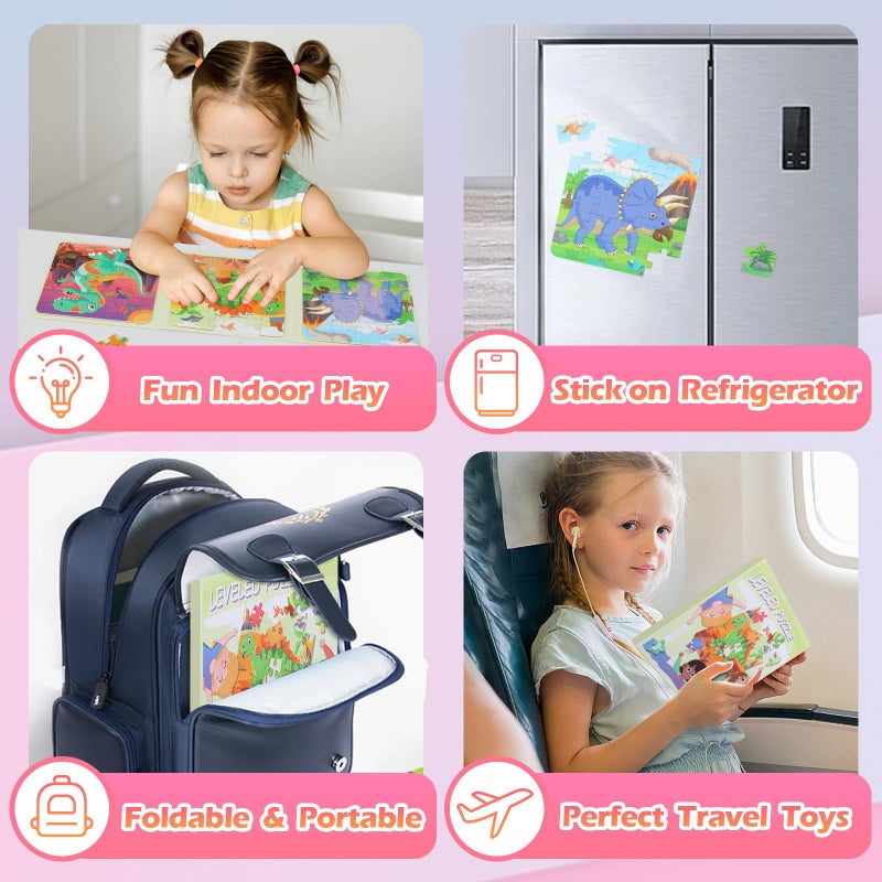 YSCEN Magnetic Puzzles for Kids, Toddler Dinosaur Jigsaw Puzzles Book for Preschool Toddlers, Travel Toys for 3-5 Year Old Board Games Boys and Girls - Image 5