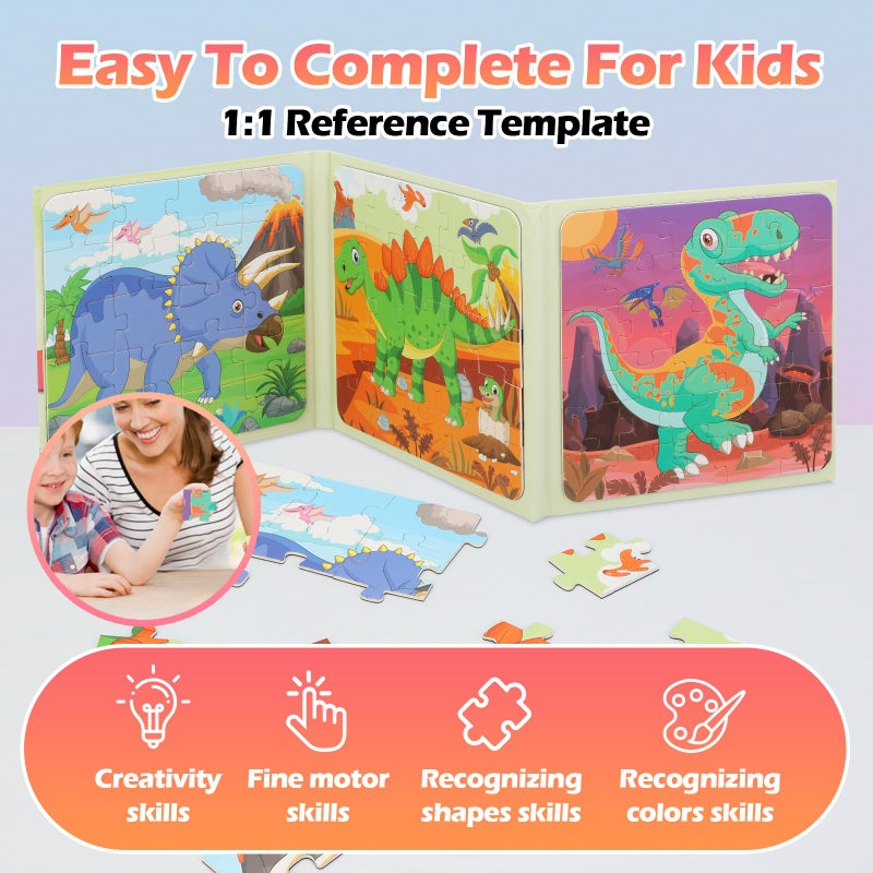 YSCEN Magnetic Puzzles for Kids, Toddler Dinosaur Jigsaw Puzzles Book for Preschool Toddlers, Travel Toys for 3-5 Year Old Board Games Boys and Girls - Image 4