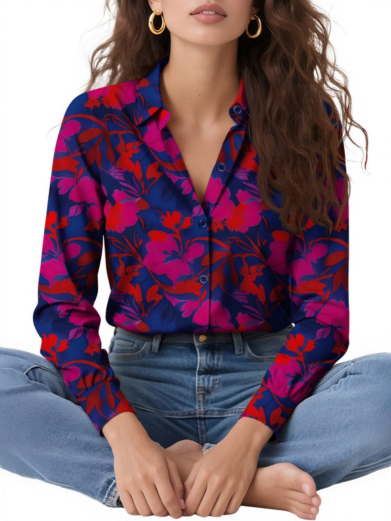 COUXILY Womens Button Down Blouse Long Sleeve Shirts for Women Tops Fall Business Casual Shirt Work Dressy Fashion Silk Formal Elegant Trending Classy Print Boho Hawaiian Tropical Floral 04 S - Image 5