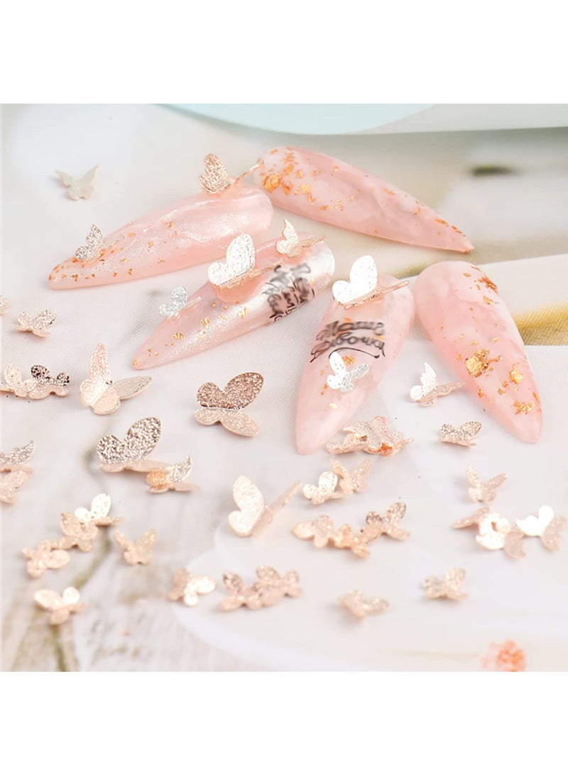 SOLARAE 3D Butterfly Nail Charms for Acrylic Nails, Gold Silver Rose Gold Alloy Butterfly Nail Glitter Nail Rhinestones, Metal Hollow Butterfly Nail Art Studs Nail Art Supplies 2 Box - Image 4