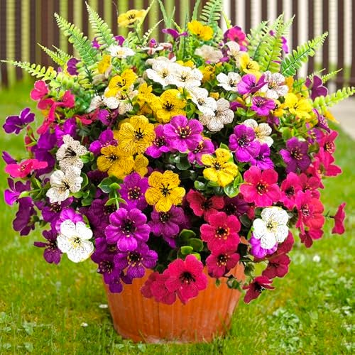 TSTWETO Artificial Fake Flowers for Outdoors16 Bundles Artificial Plants Outdoor Faux Plants UV Resistant Realistic Faux Silk Flower 6 Colors Spring Summer Decor for Porch Outside Planter Window Box - Image 3
