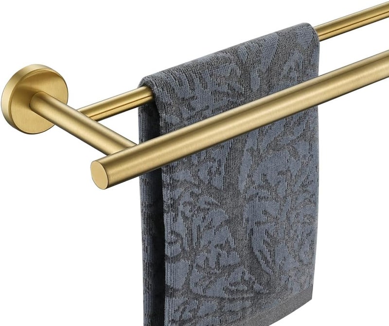 JQK Gold Double Towel Bar, 19 Inch 304 Stainless Steel Thicken 0.8mm Towel Rack Bathroom, Towel Holder Brushed Gold Wall Mount, Useable Length 16 Inch, TB100L16-BG - Image 1