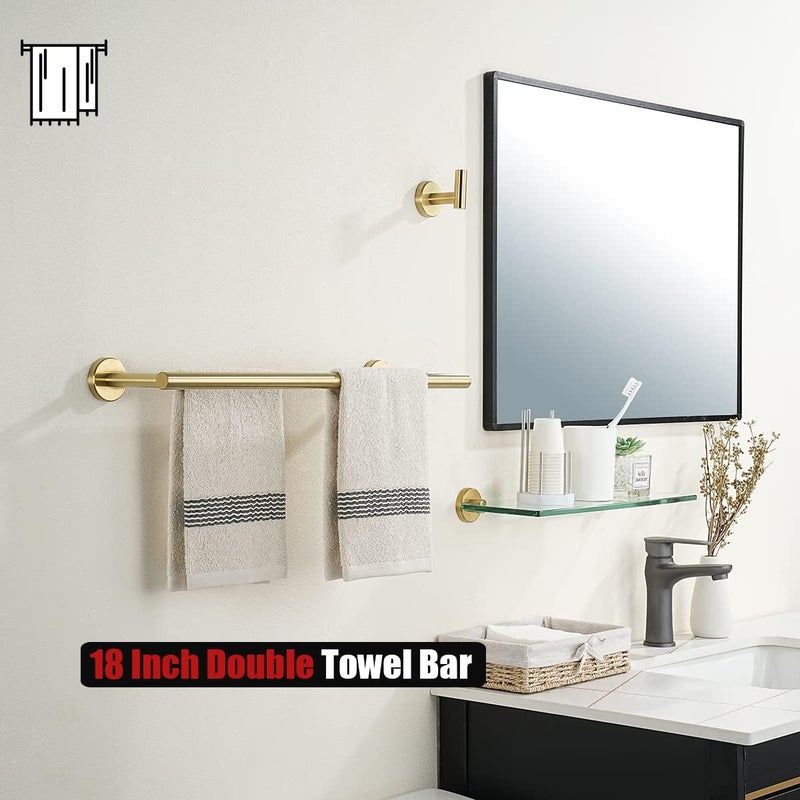 JQK Gold Double Towel Bar, 19 Inch 304 Stainless Steel Thicken 0.8mm Towel Rack Bathroom, Towel Holder Brushed Gold Wall Mount, Useable Length 16 Inch, TB100L16-BG - Image 5
