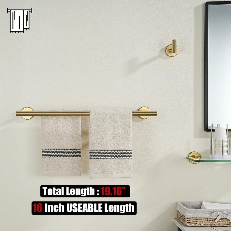 JQK Gold Double Towel Bar, 19 Inch 304 Stainless Steel Thicken 0.8mm Towel Rack Bathroom, Towel Holder Brushed Gold Wall Mount, Useable Length 16 Inch, TB100L16-BG - Image 3