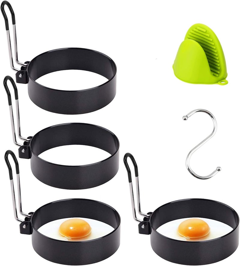 LeeLoon 4 Pack Stainless Steel Egg Ring Molds With Non Stick Metal Mold Shaper Circles For Fried Egg McMuffin Sandwiches,Frying Or Shaping Eggs,Breakfast Household Kitchen Cooking Tool Omelette - Image 1