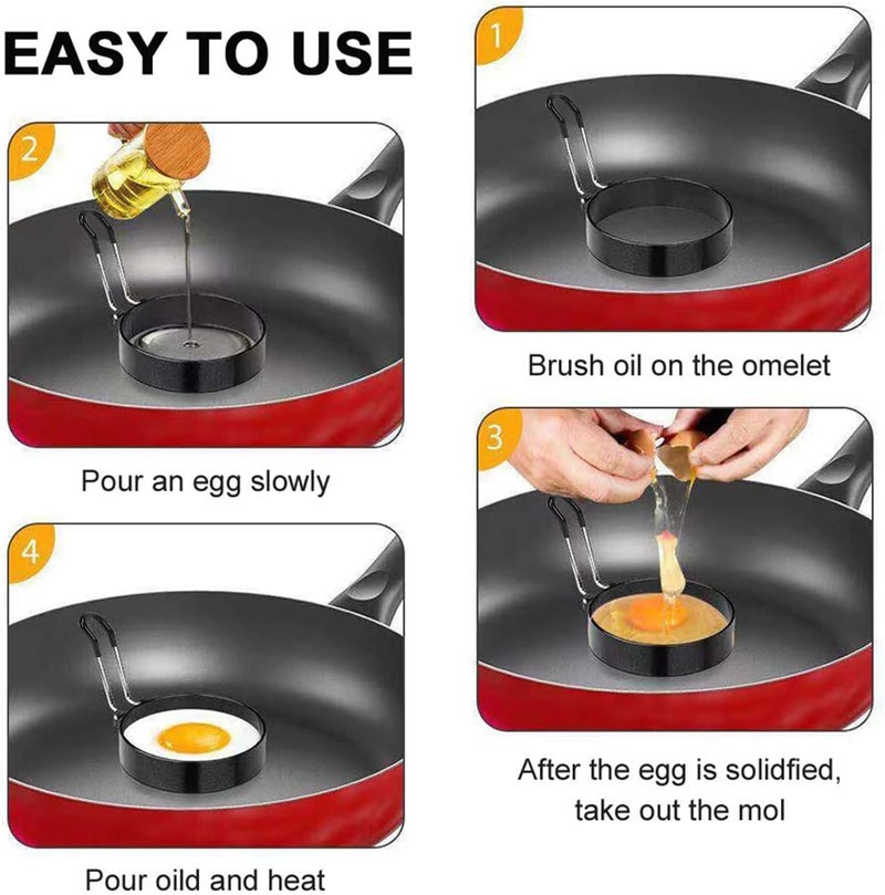 LeeLoon 4 Pack Stainless Steel Egg Ring Molds With Non Stick Metal Mold Shaper Circles For Fried Egg McMuffin Sandwiches,Frying Or Shaping Eggs,Breakfast Household Kitchen Cooking Tool Omelette - Image 4