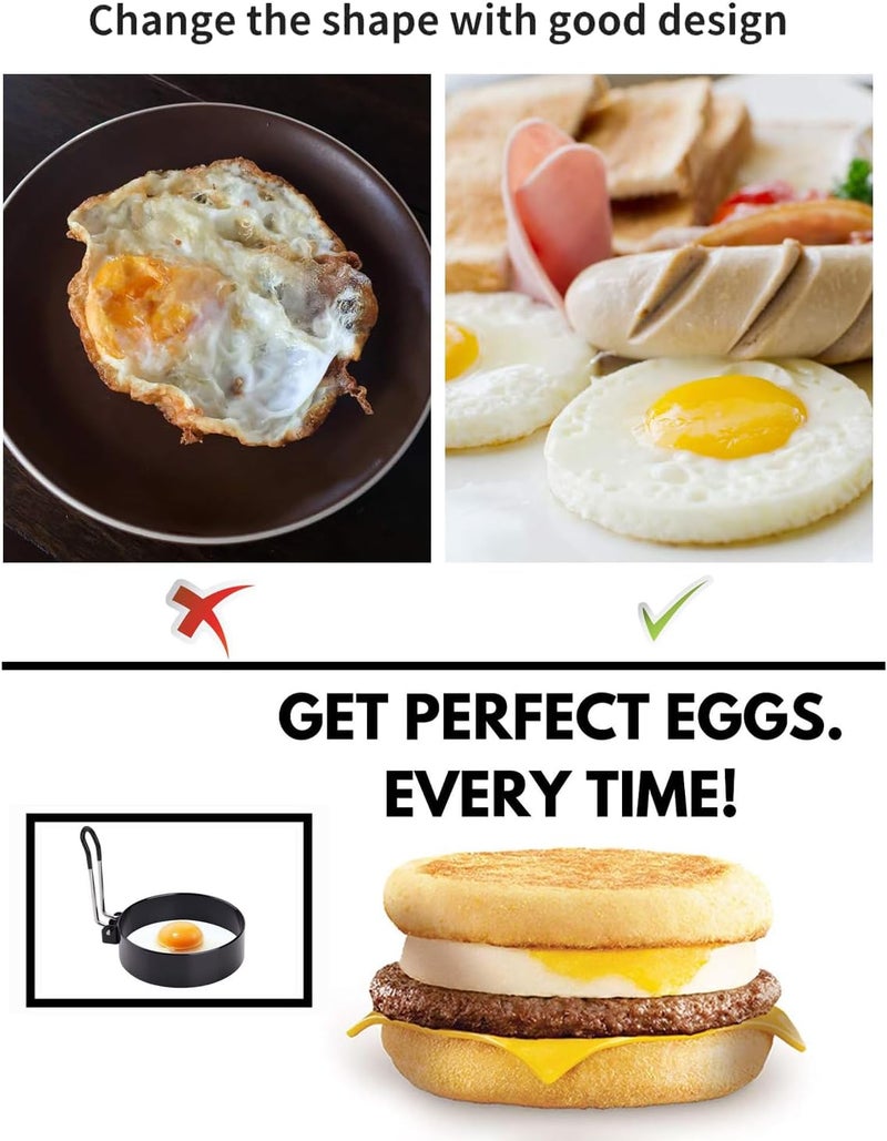 LeeLoon 4 Pack Stainless Steel Egg Ring Molds With Non Stick Metal Mold Shaper Circles For Fried Egg McMuffin Sandwiches,Frying Or Shaping Eggs,Breakfast Household Kitchen Cooking Tool Omelette - Image 2