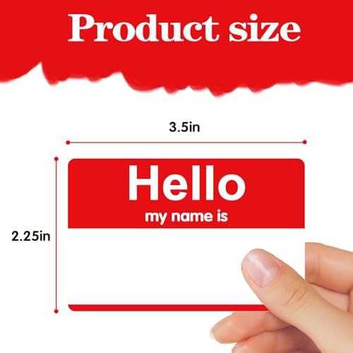 labelon 200 Pcs Name Tags, 3.5" x 2.25" Hello My Name is Stickers, Red Name Tag Stickers, Adhesive Label Sticker for Office, Meeting, School, Teachers and Mailing - Image 2