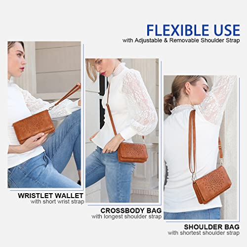 APHISON Multi-Function Small Crossbody Bags For Women,Cell Phone Shoulder Bag,Clutch Purse,RFID Wristlet Wallet,Card Holder Brown - Image 2