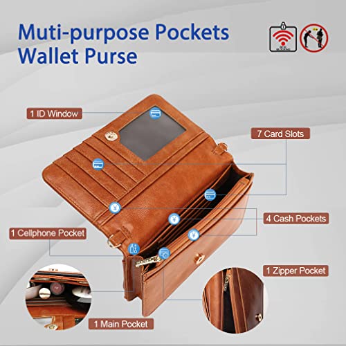 APHISON Multi-Function Small Crossbody Bags For Women,Cell Phone Shoulder Bag,Clutch Purse,RFID Wristlet Wallet,Card Holder Brown - Image 3