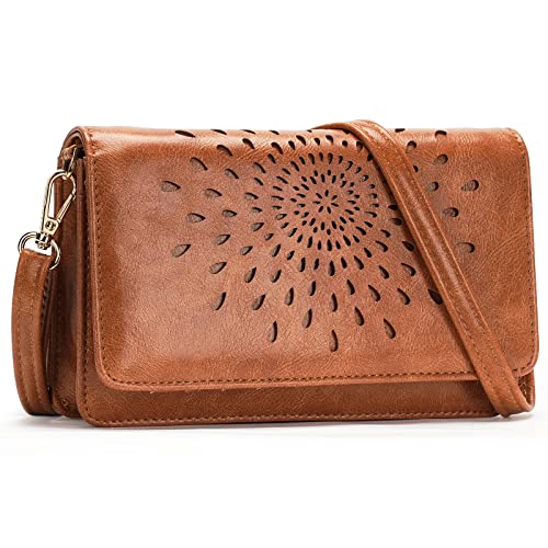 APHISON Multi-Function Small Crossbody Bags For Women,Cell Phone Shoulder Bag,Clutch Purse,RFID Wristlet Wallet,Card Holder Brown - Image 1