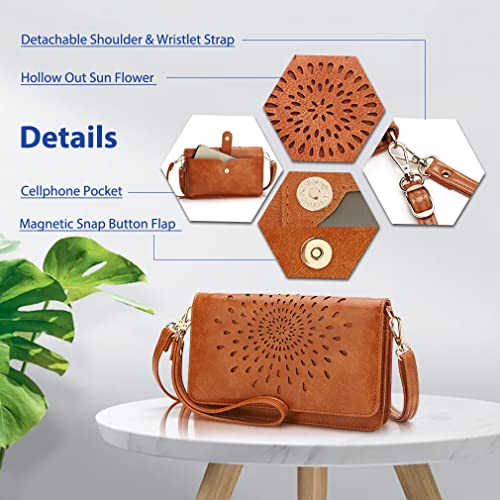 APHISON Multi-Function Small Crossbody Bags For Women,Cell Phone Shoulder Bag,Clutch Purse,RFID Wristlet Wallet,Card Holder Brown - Image 5