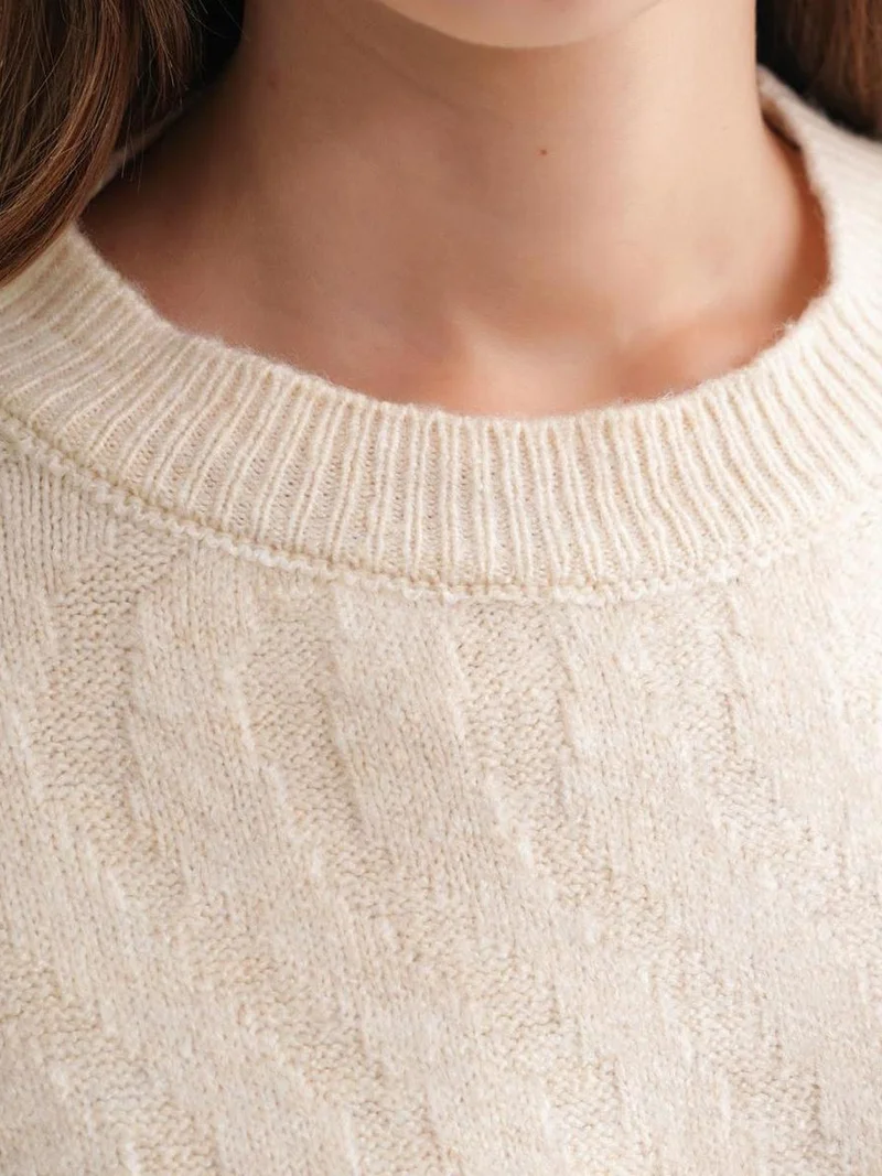 MixRay Natural Mixray Ribbed Knitwear Pullover Sweater with Hair Braid Pattern for Women | Best Price UAE