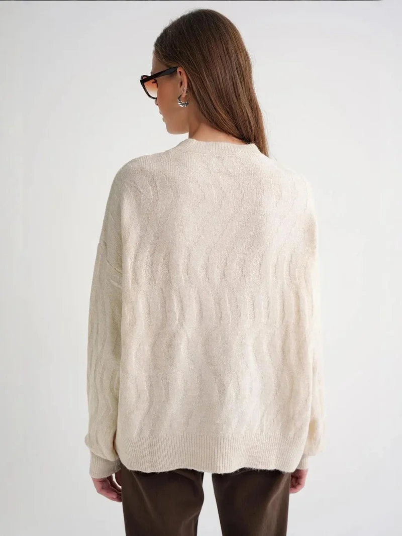 MixRay Natural Mixray Ribbed Knitwear Pullover Sweater with Hair Braid Pattern for Women | Best Price UAE