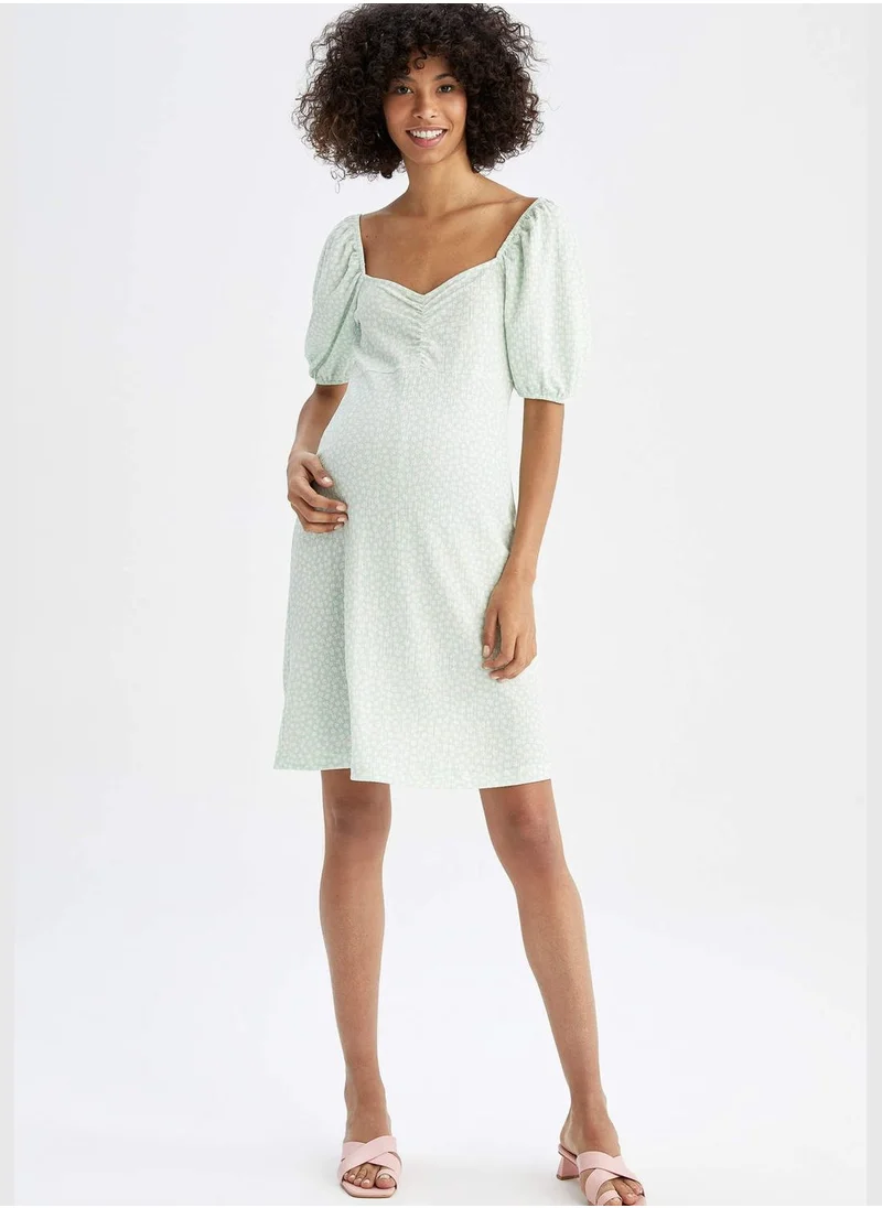 DeFacto Regular Fit Half Balloon Sleeves Maternity Dress