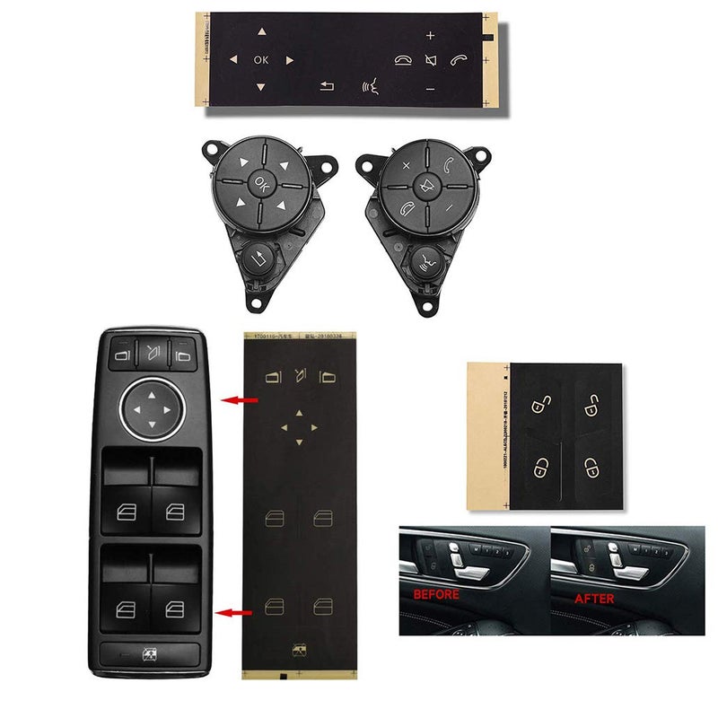 RDBS Car Interior Button Stickers Kit Steering Wheel Door Lock Window Switch Button Repair Decals Fit for 2008-2014 Mercedes Benz W204 C250 C350 E-Class W-Class Stickers Accessories - Image 3
