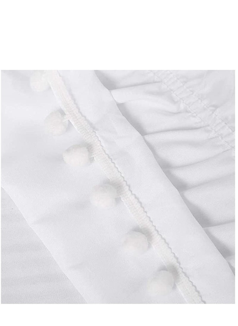 Y&D Queen Bed Skirt, Elegant Comfort Top-Knot Tassle Pompom Fringe Ruffle Skirt Around Style Elastic Wrap- Wrinkle Resistant 16inch Drop, White  - Image 5