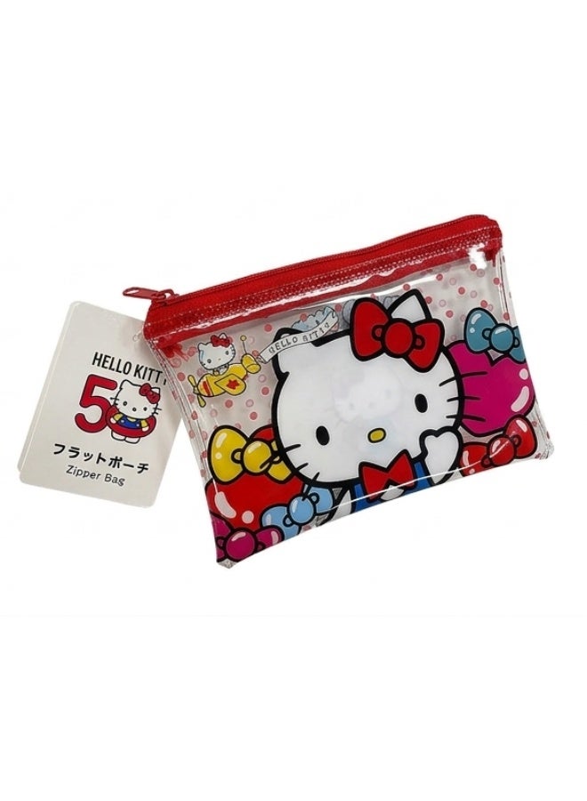 Daiso Sanrio Hello Kitty 50th Anniversary Flat Zipper Pouch - Cute Kawaii Clear Vinyl Pencil Case - Image 3