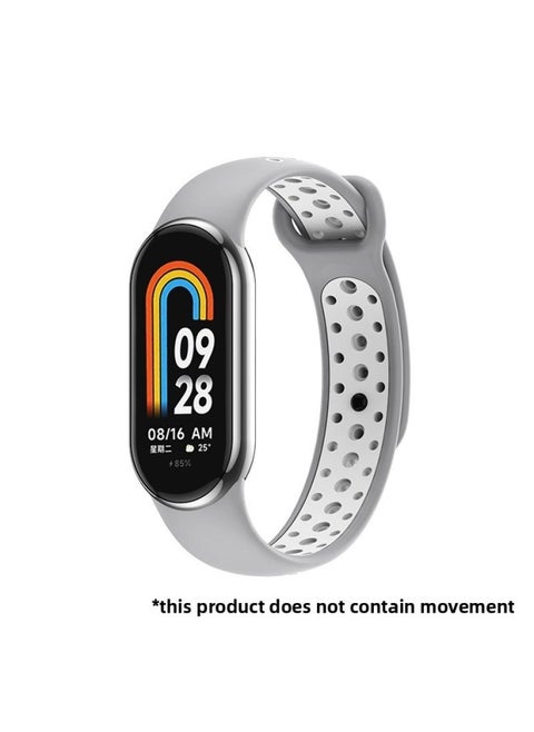 Suitable For Mi Bracelet 8 Strap Sports Style Nike Two-color Breathable Strap Mi8 Band Split Quick Release Wrist Strap-Color:Gray And White