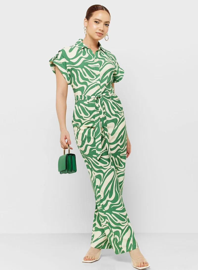 MANGO Printed Belted Jumpsuit