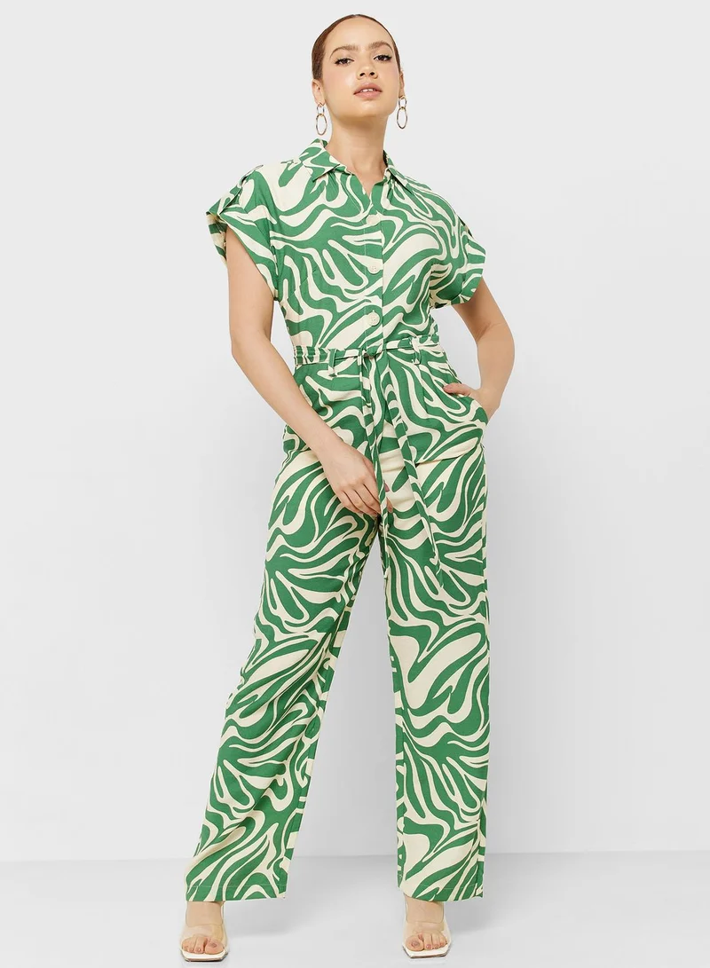 MANGO Printed Belted Jumpsuit
