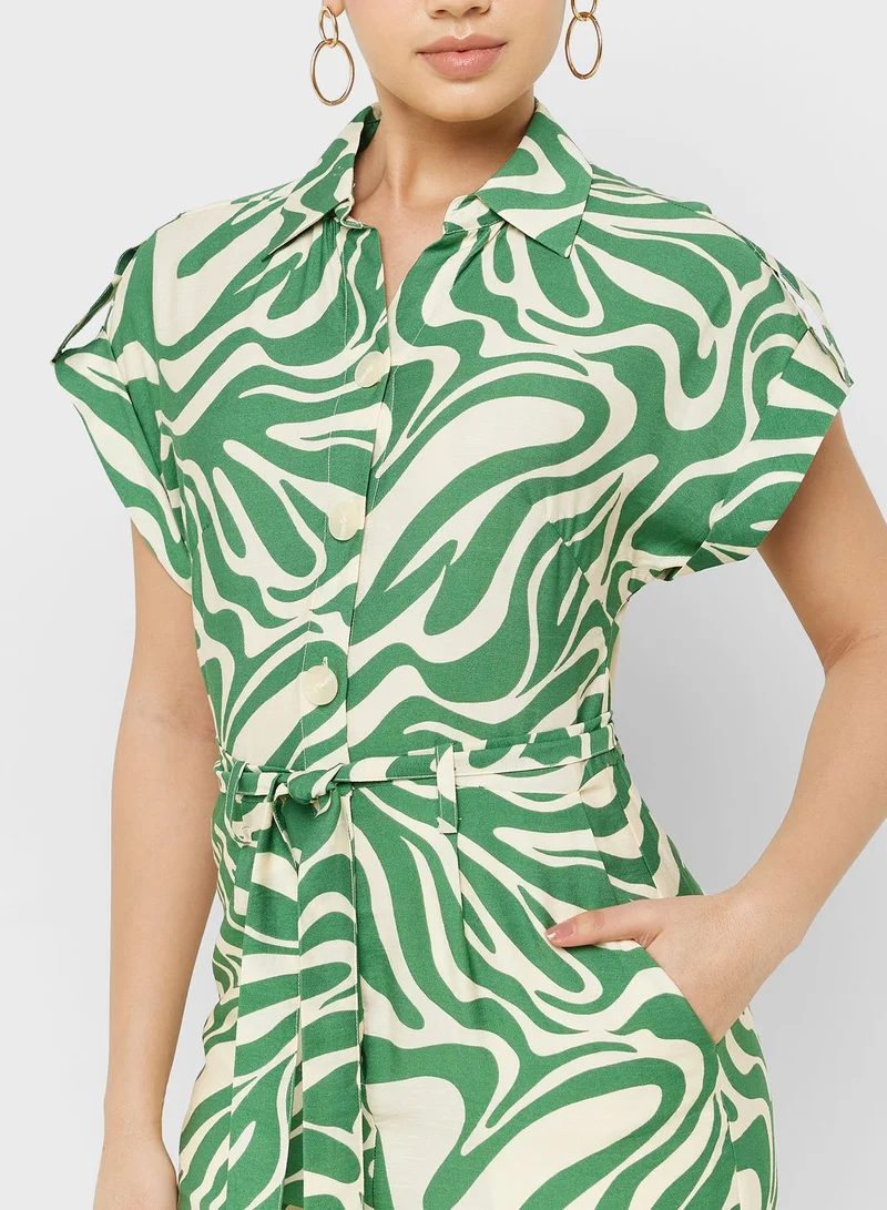 MANGO Printed Belted Jumpsuit