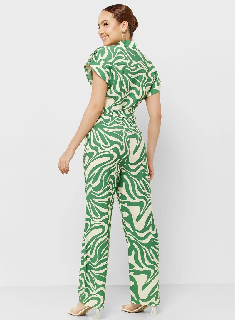 MANGO Printed Belted Jumpsuit