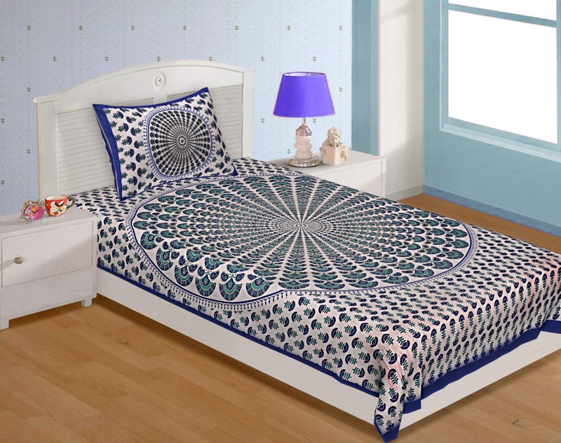 BedZone Cotton 180 TC Comfort Rajasthani Jaipuri Traditional Single Bed Sheet with 1 Pillow Cover (Multi_RE_01) - Image 1