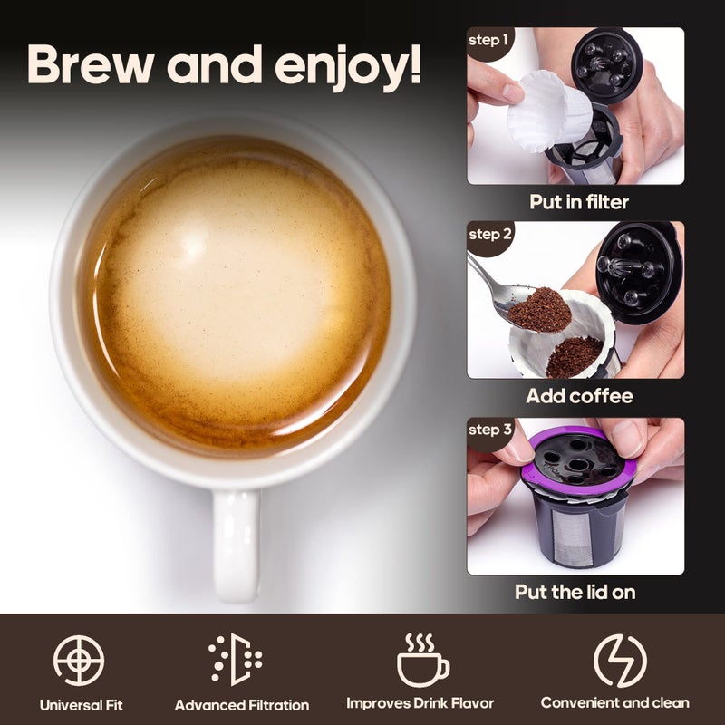 PUREHQ 100 Disposable Coffee Filters - Keurig Paper Filters for K Cup - Fits Keurig Brewers, K Supreme, K Slim and Ninja Reusable K-Cup Coffee Pods - Single Serve Filter, Sediment-Free, White - Image 3
