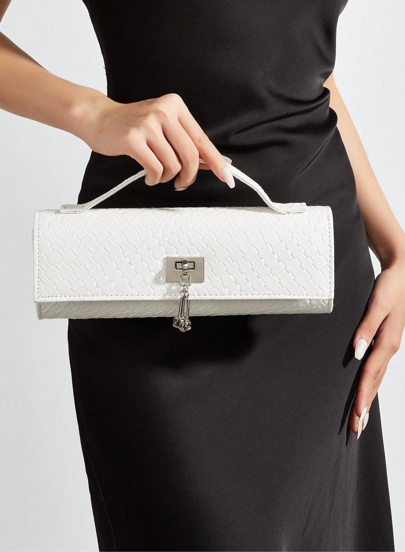 Women's White Evening Bag with Snake-Pattern Design and Metal Chain Strap - Image 1