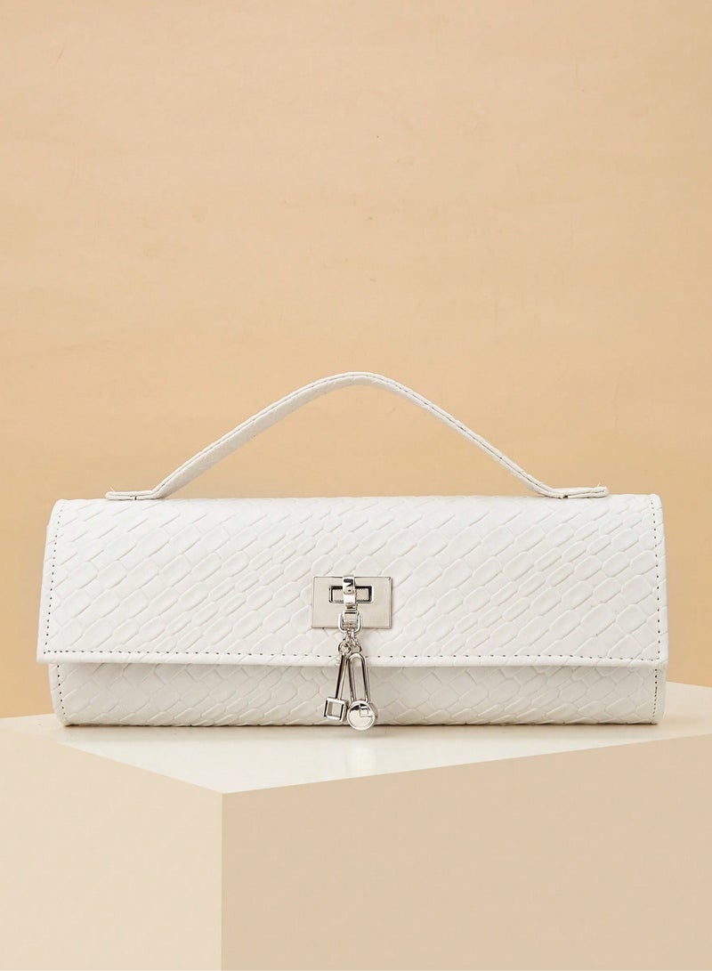 Women's White Evening Bag with Snake-Pattern Design and Metal Chain Strap - Image 4